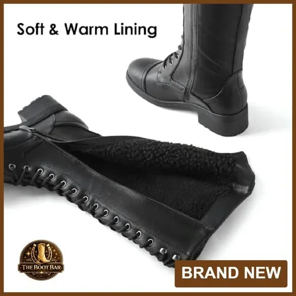 Women's Knee High Combat Boots with Buckles & Zipper Size 7